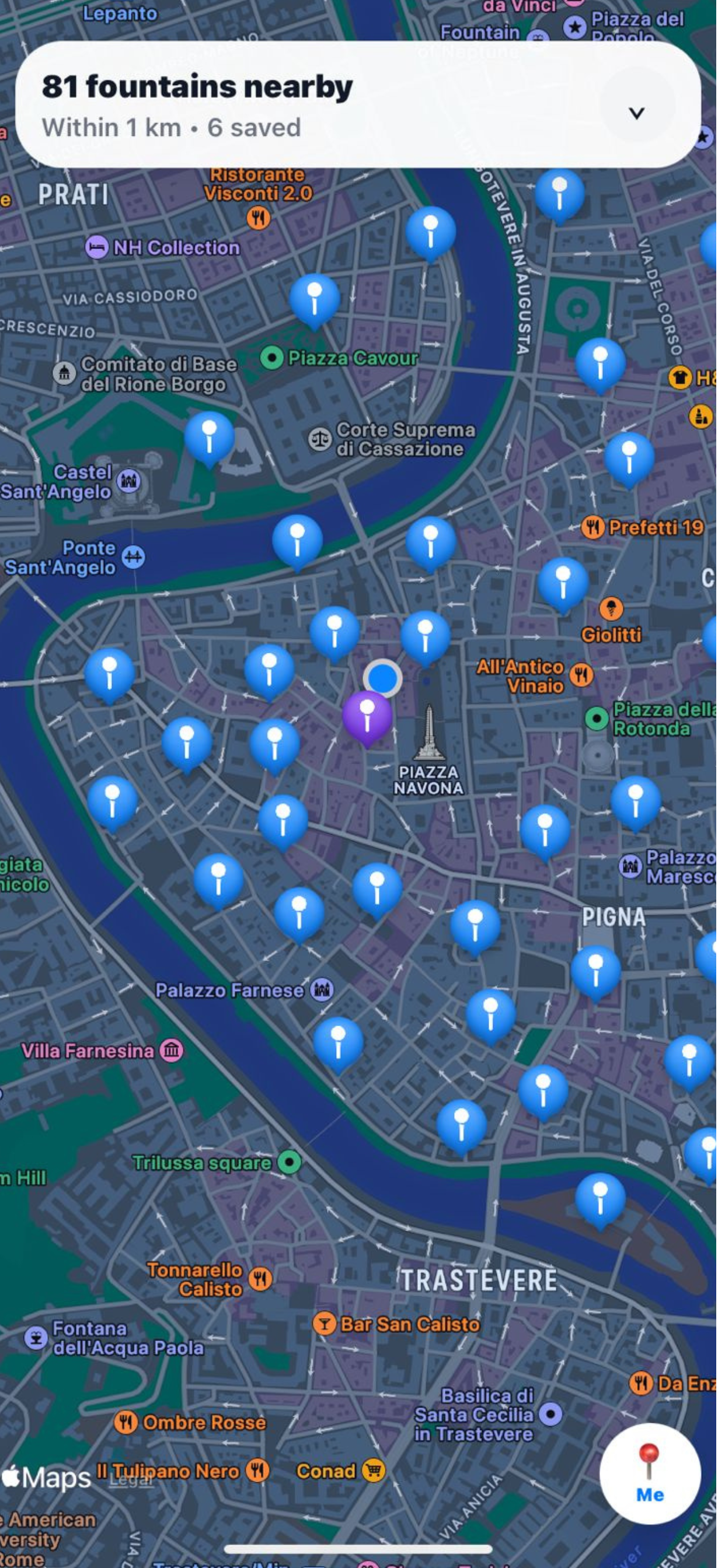 Fontanella map showing nearby public drinking fountains
