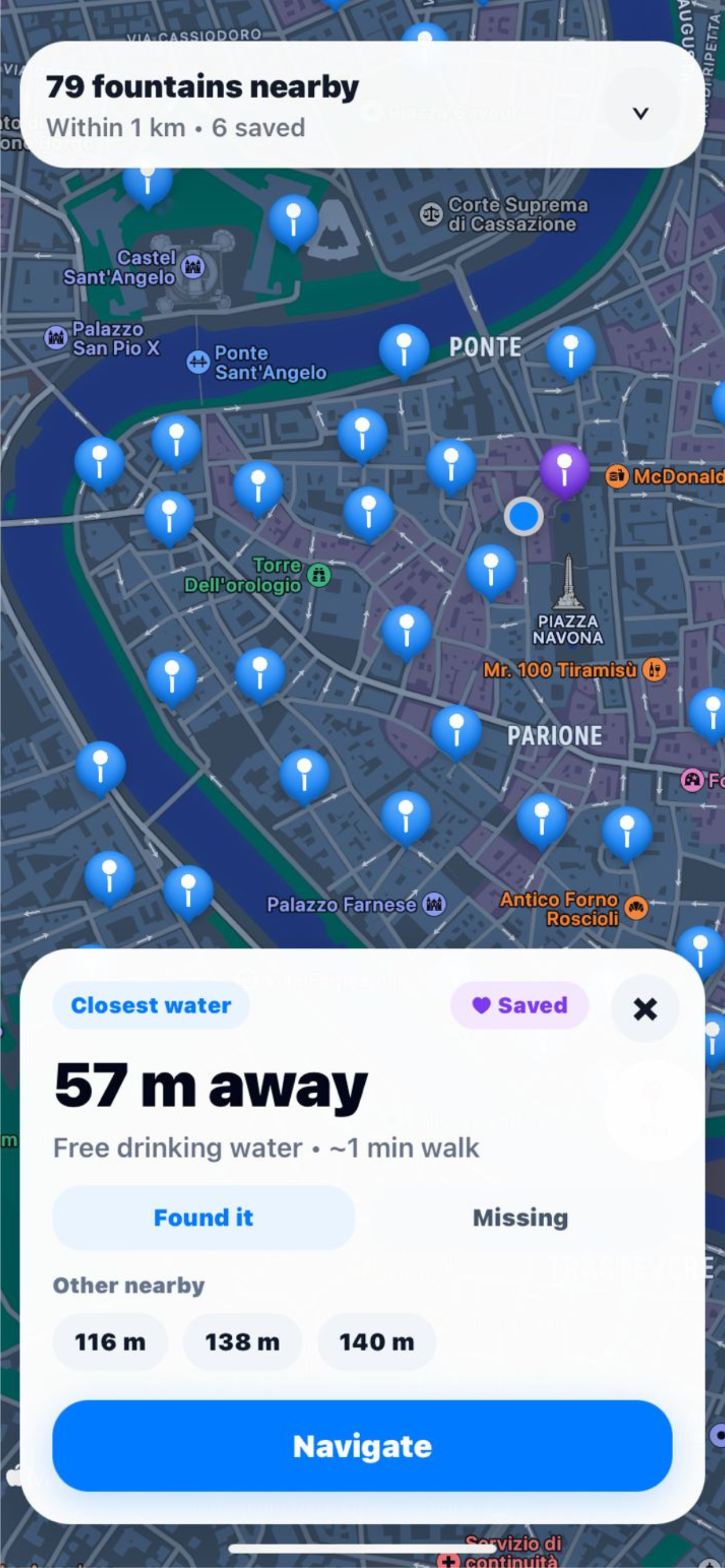 Fontanella selected fountain card with walking navigation